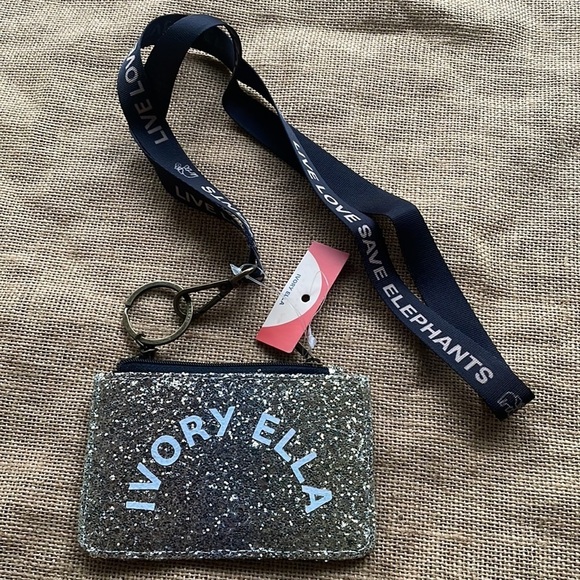 Ivory Ella Glitter Ombré Lanyard Black Gold New badge Holder Wallet Card Holder - Picture 8 of 8